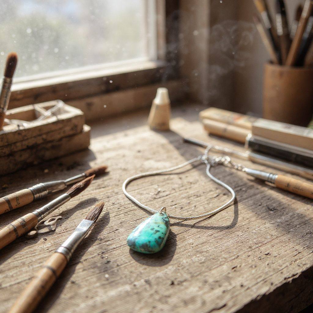 African Turquoise Petal Pendant Necklace
