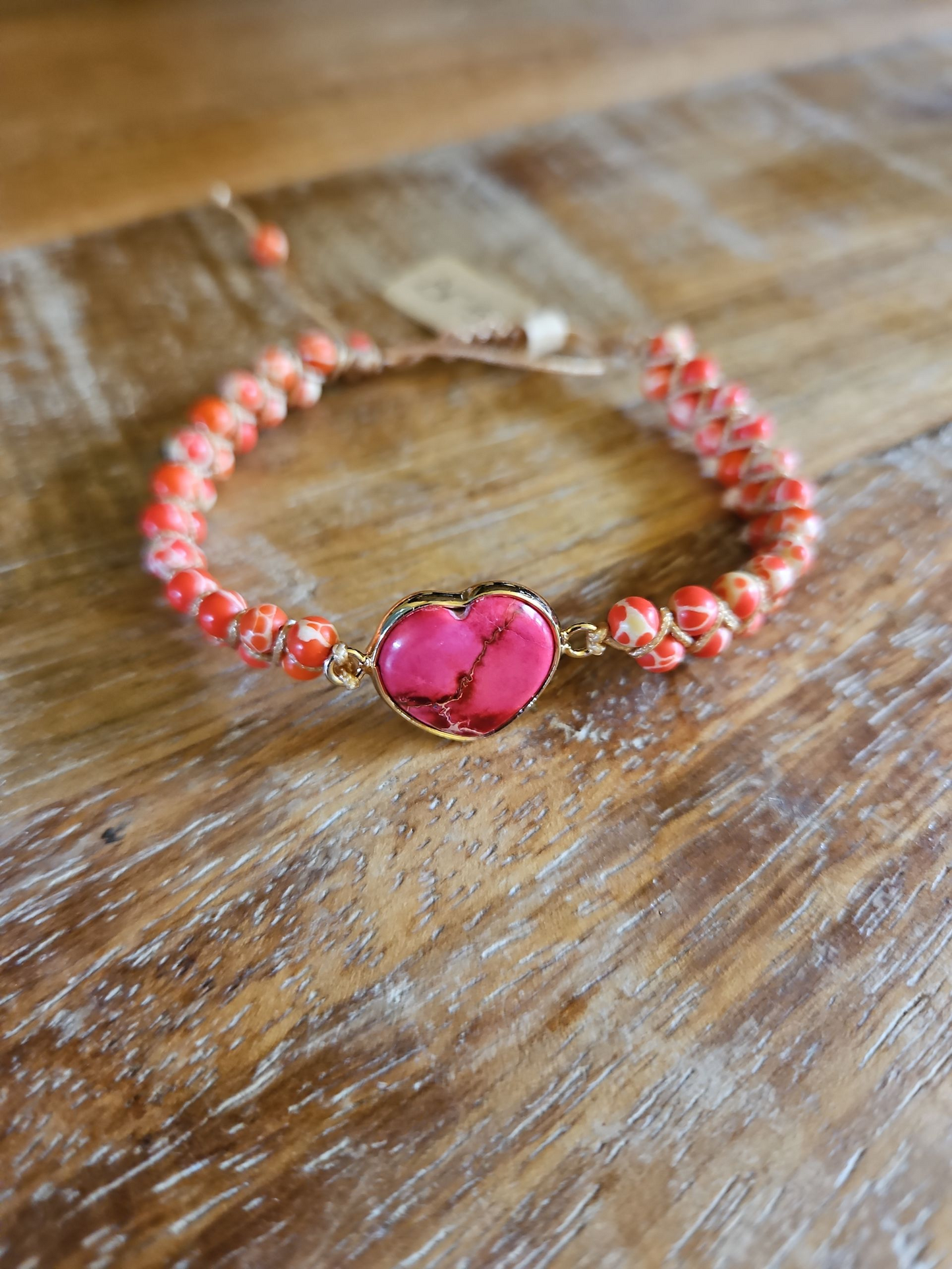 Jasper Boho Knitted Bracelets Solid-color with Heart Pendant - 4 Styles