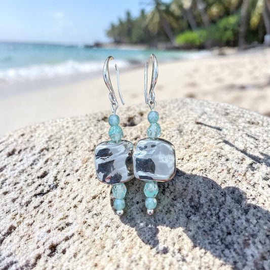 Czech Glass Accented Square Drop Earrings
