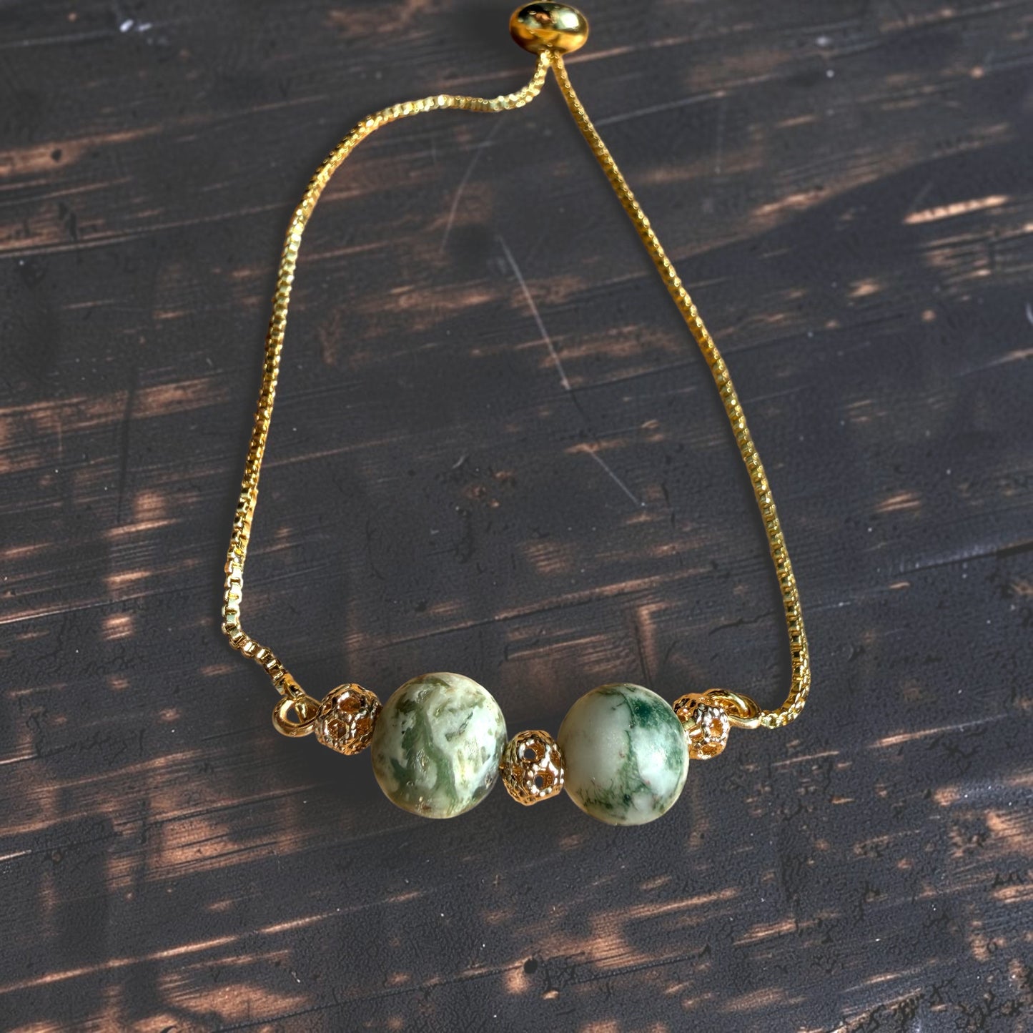 Agate Tree Moss Bracelet - Gold