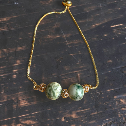 Agate Tree Moss Bracelet - Gold