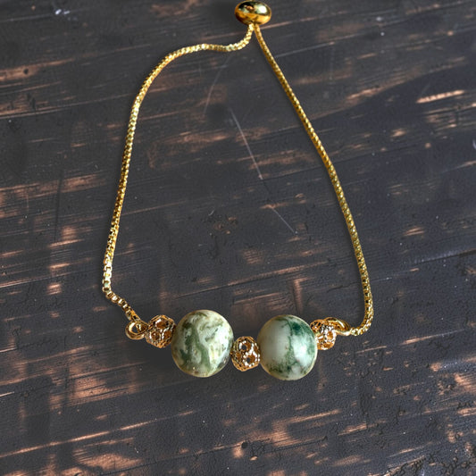 Agate Tree Moss Bracelet - Gold